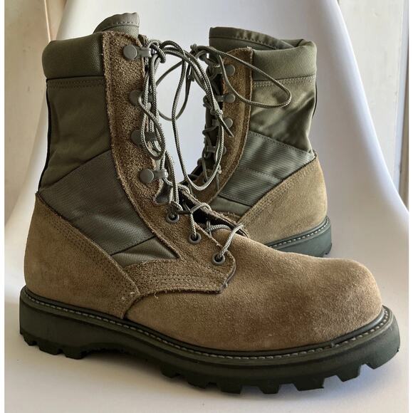 Combat Boots Mondo Mens 7.5 R UFCW Green Suede Steel Toe Vibram Sole Women 9.5 - Picture 1 of 16